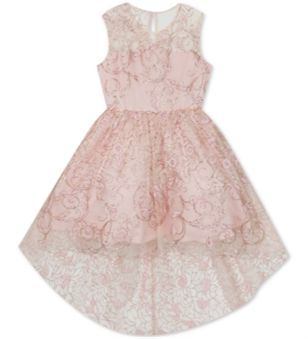Vestido alto e baixo com glitter para meninas grandes, edições raras, rosa, tamanho 8