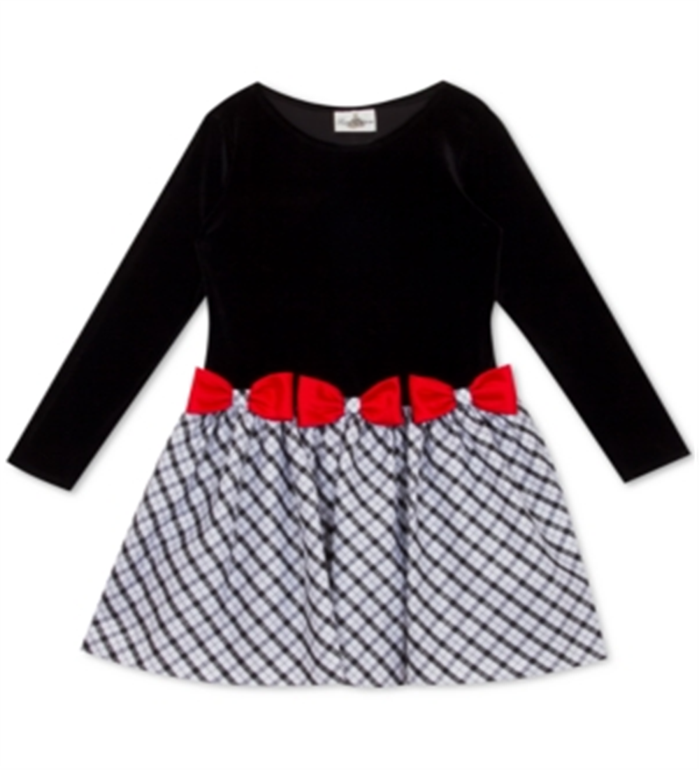 Vestido de veludo com cintura baixa e laço para meninas, edição rara, preto, tamanho 4T