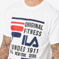 Camiseta masculina Fila Original Fitness com logo gráfico, branca, tamanho médio