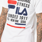 Camiseta masculina Fila Original Fitness com logo gráfico, branca, tamanho médio