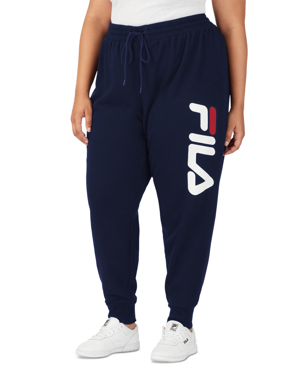 Calça jogger feminina Fila Stand Graphic com cordão na cintura, azul, tamanho 2X