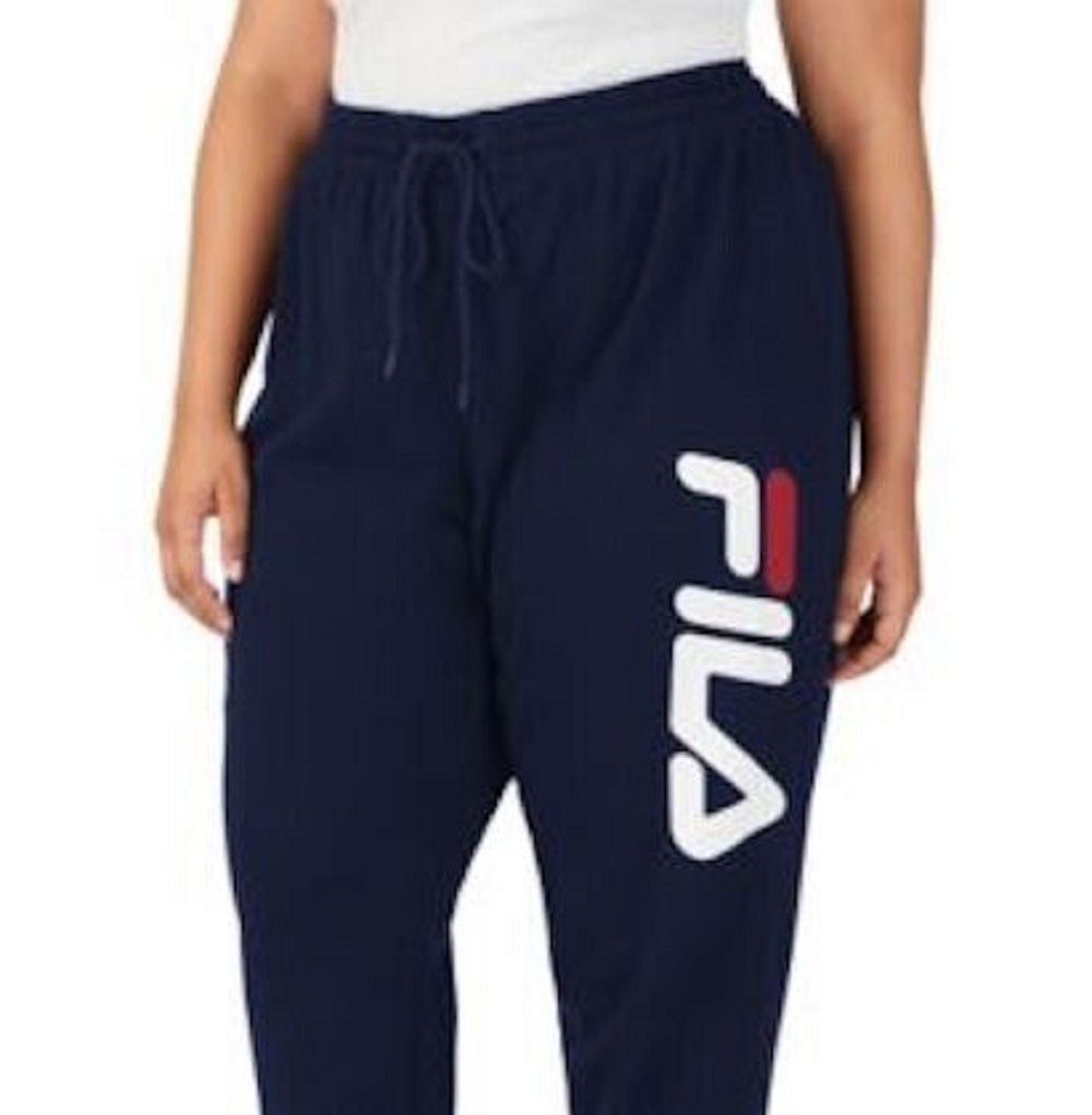 Calça jogger masculina Fila Plus Stand Graphic com cordão na cintura, azul, tamanho 3X