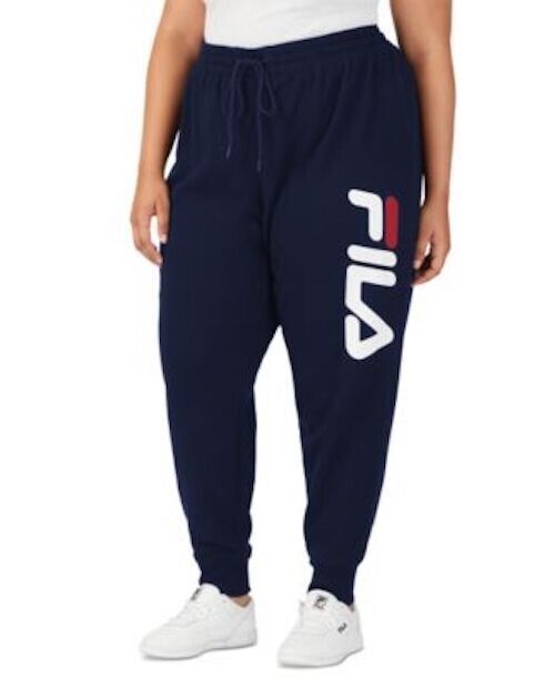 Calça jogger masculina Fila Plus Stand Graphic com cordão na cintura, azul, tamanho 3X
