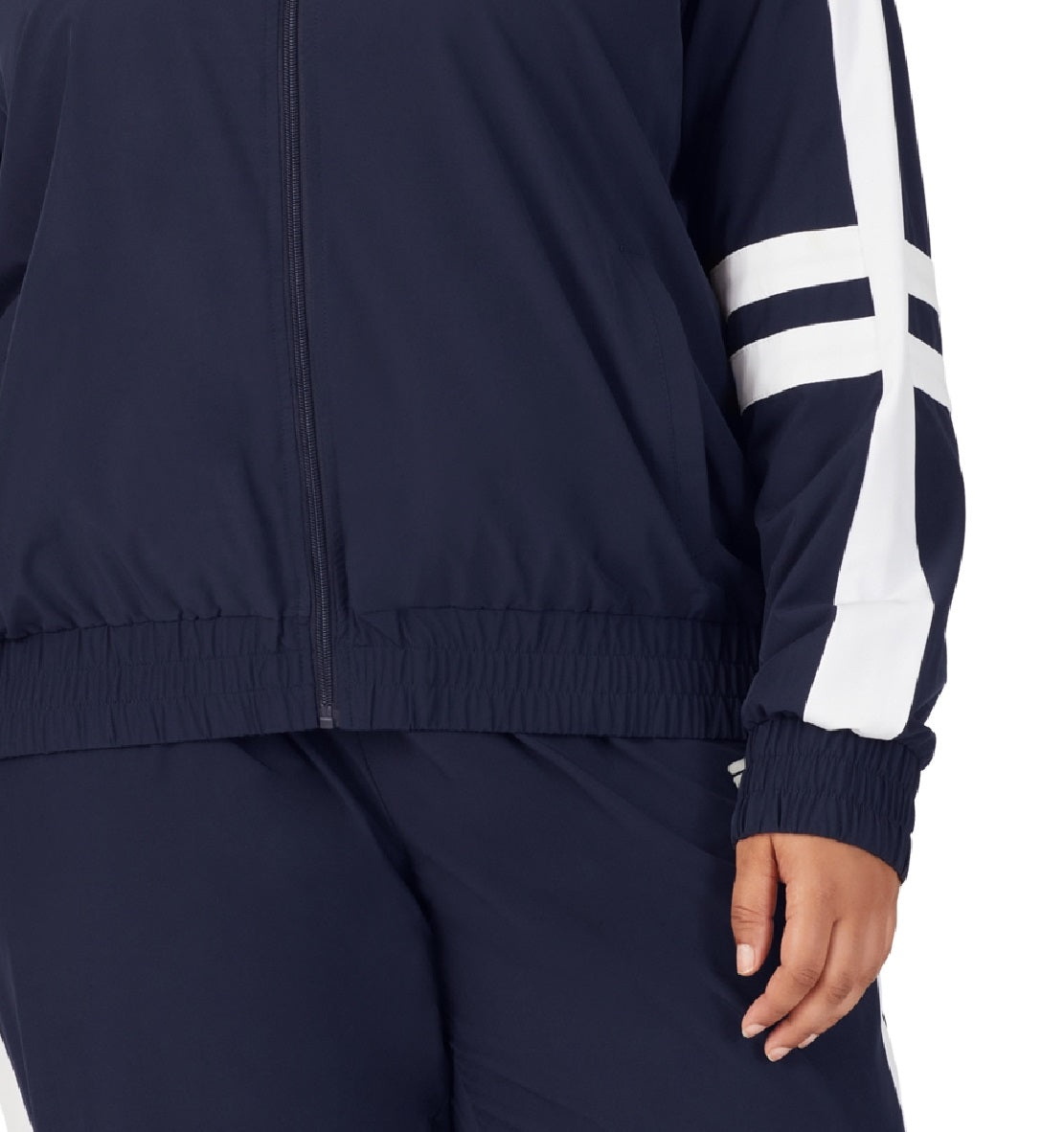 Jaqueta esportiva feminina Fila Jovia com zíper frontal e logotipo, azul, tamanho 1X