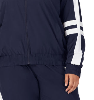 Jaqueta esportiva feminina Fila Jovia com zíper frontal e logotipo, azul, tamanho 1X