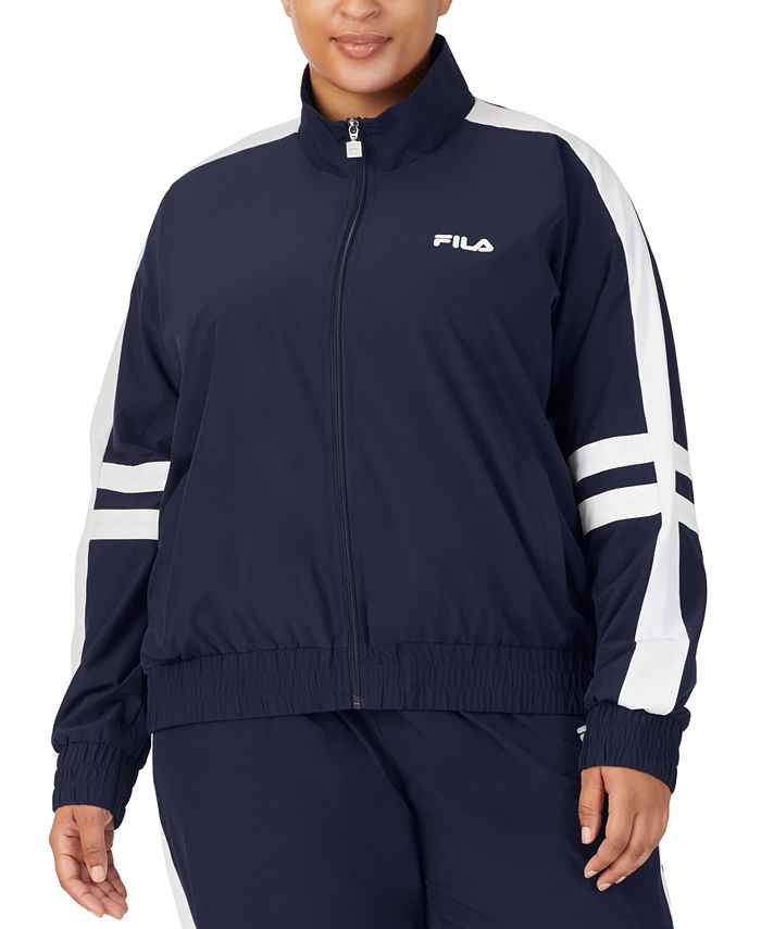 Jaqueta esportiva feminina Fila Jovia com zíper frontal e logotipo, azul, tamanho 3X