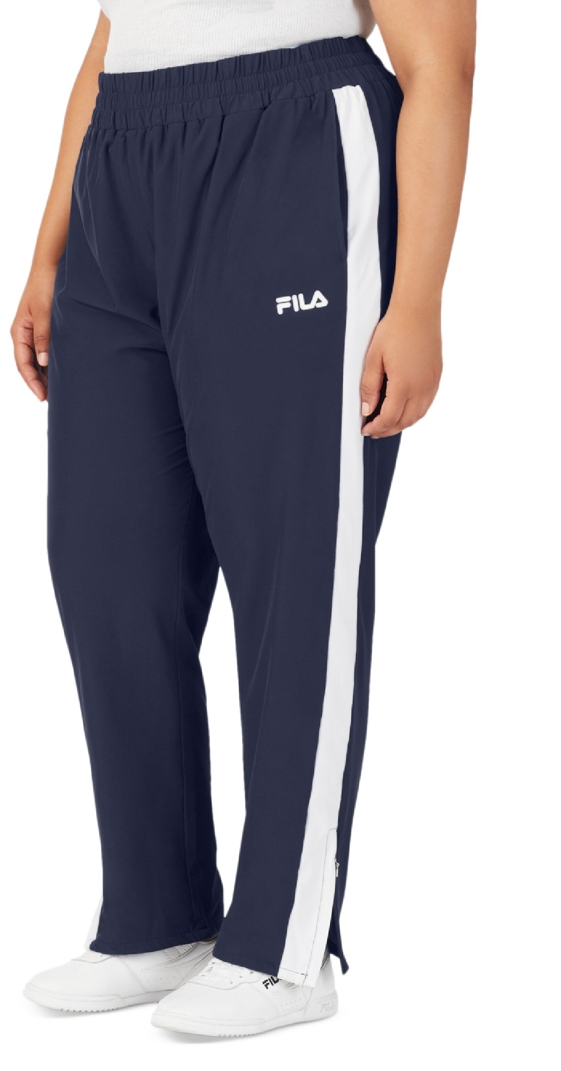 Calça de moletom feminina Fila Jovia cintura média com acabamento contrastante, azul, tamanho 2X