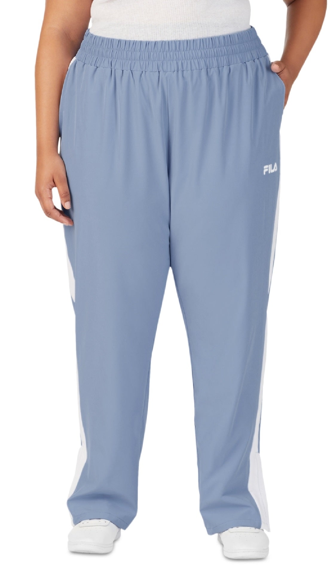Calça de moletom feminina Fila Jovia cintura média com acabamento contrastante, azul, tamanho 1X