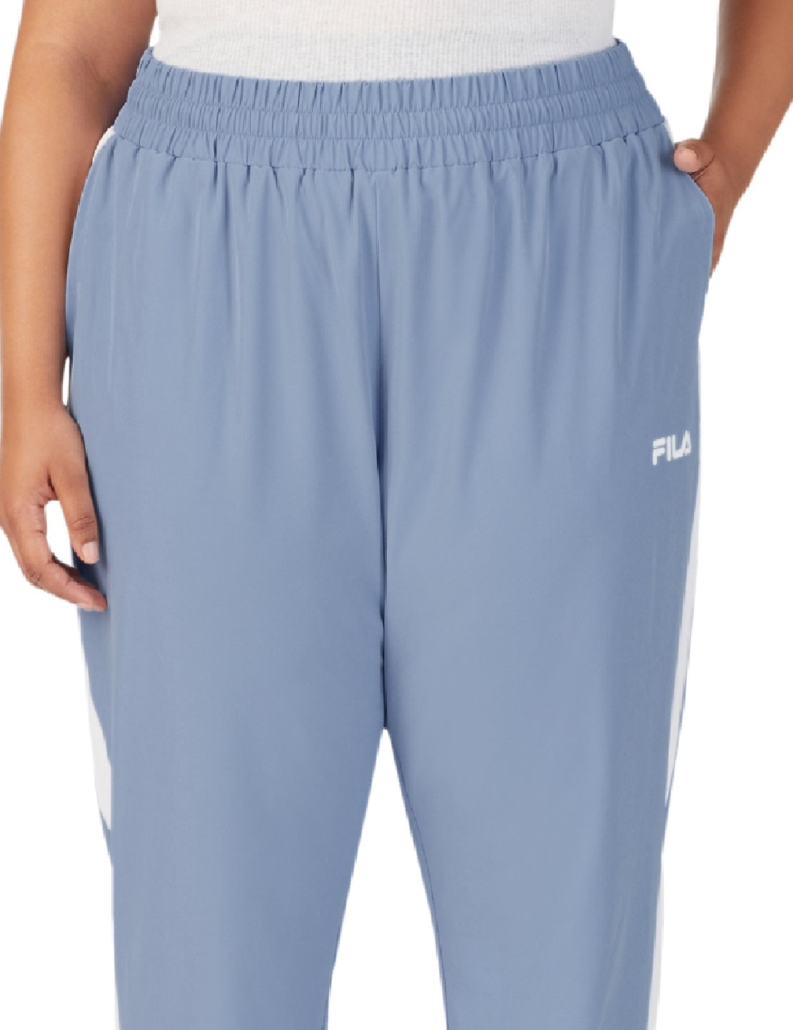 Calça de moletom feminina Fila Jovia cintura média com acabamento contrastante, azul, tamanho 1X