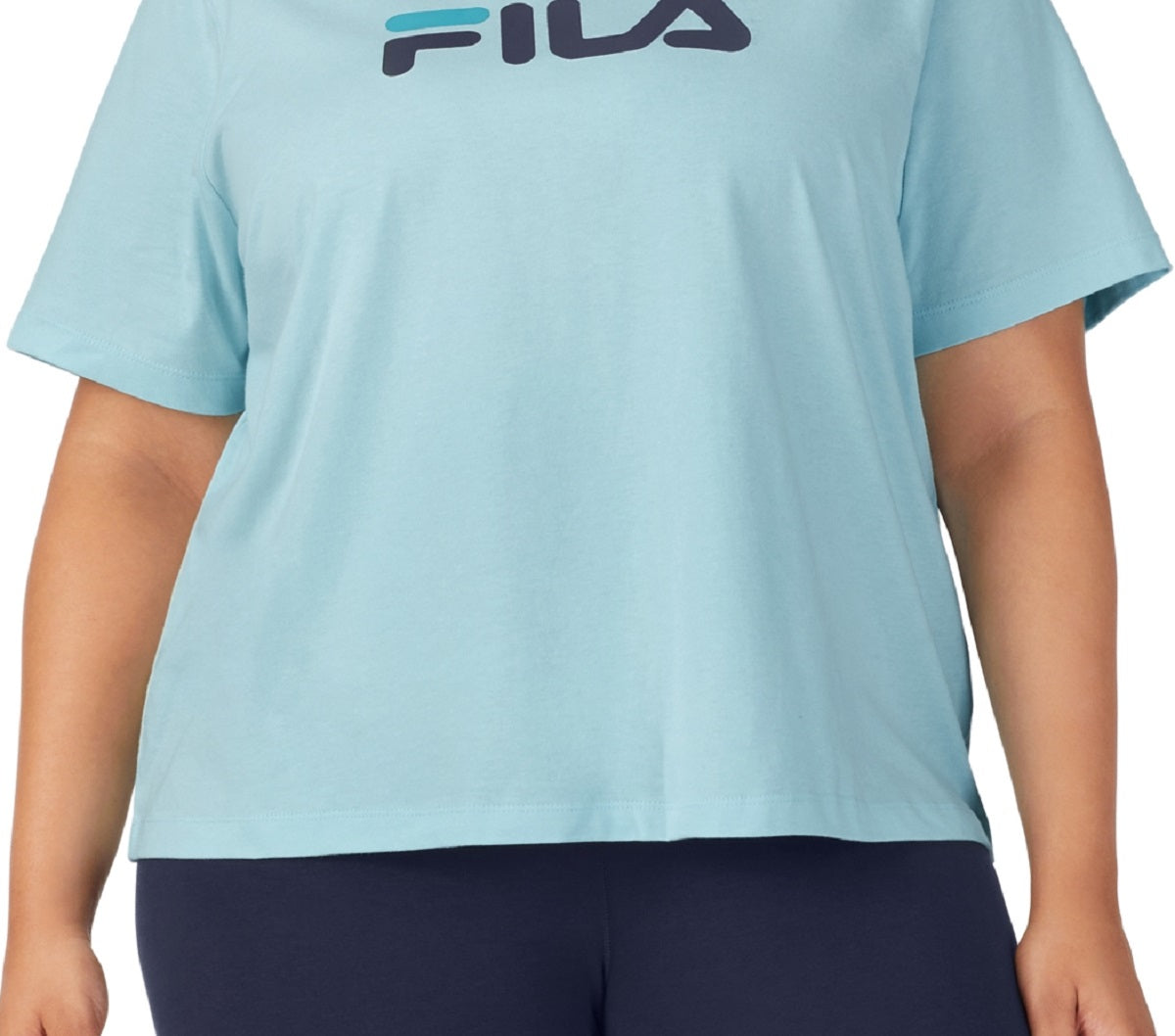 Camiseta feminina Fila Thea Cotton Logo manga curta azul tamanho 1X