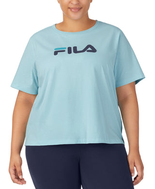 Fila Women's Thea Cotton Logo Short Sleeve T-Shirt Blue Size 1X