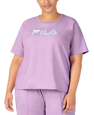 Camiseta feminina Fila Thea Cotton Logo manga curta roxa tamanho 3X