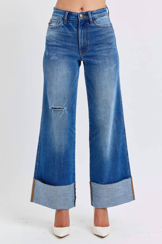Judy Blue - Calça jeans retrô de perna larga com punho