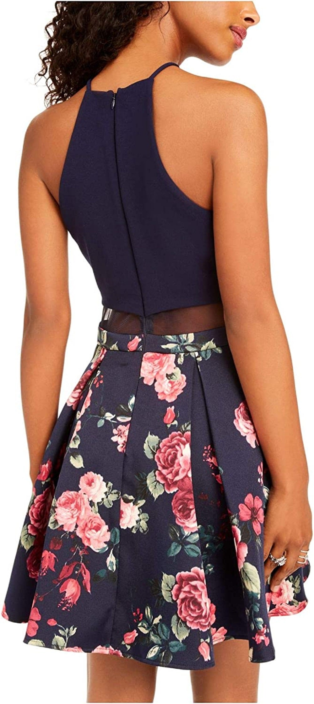 Vestido curto de festa com alças finas e sem mangas floral B Darlin feminino, azul, tamanho 11-12