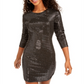 Vestido de festa feminino B Darlin com lantejoulas e mangas compridas, cinza, tamanho pequeno