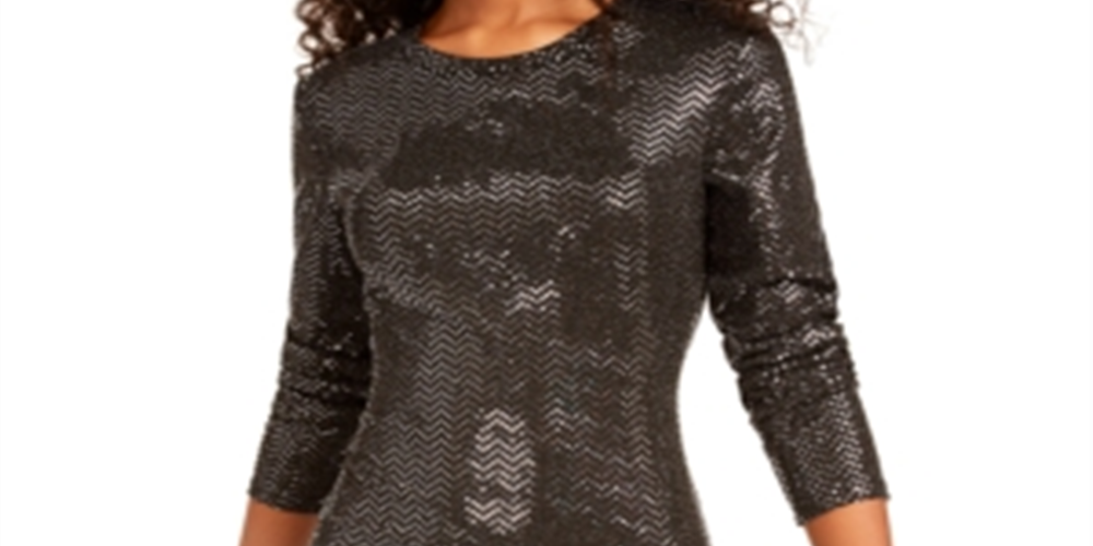 Vestido de festa feminino B Darlin com lantejoulas e mangas compridas, cinza, tamanho pequeno