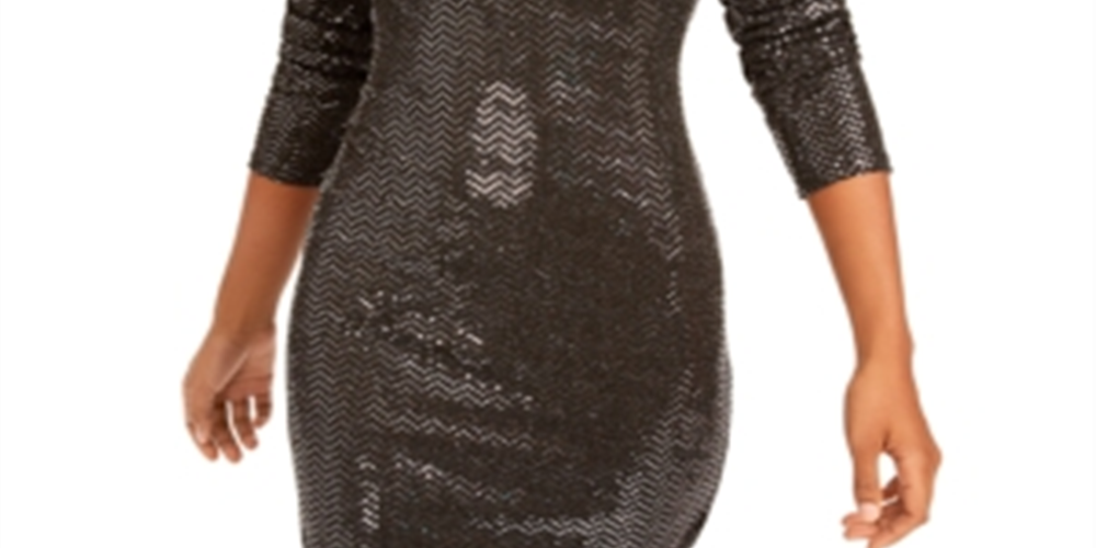 Vestido de festa feminino B Darlin com lantejoulas e mangas compridas, cinza, tamanho pequeno