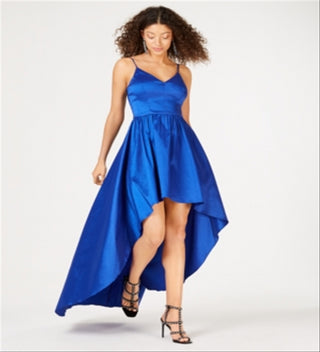 Vestido formal feminino B Darlin com alças finas e decote em V acima do joelho, azul, tamanho 9-10