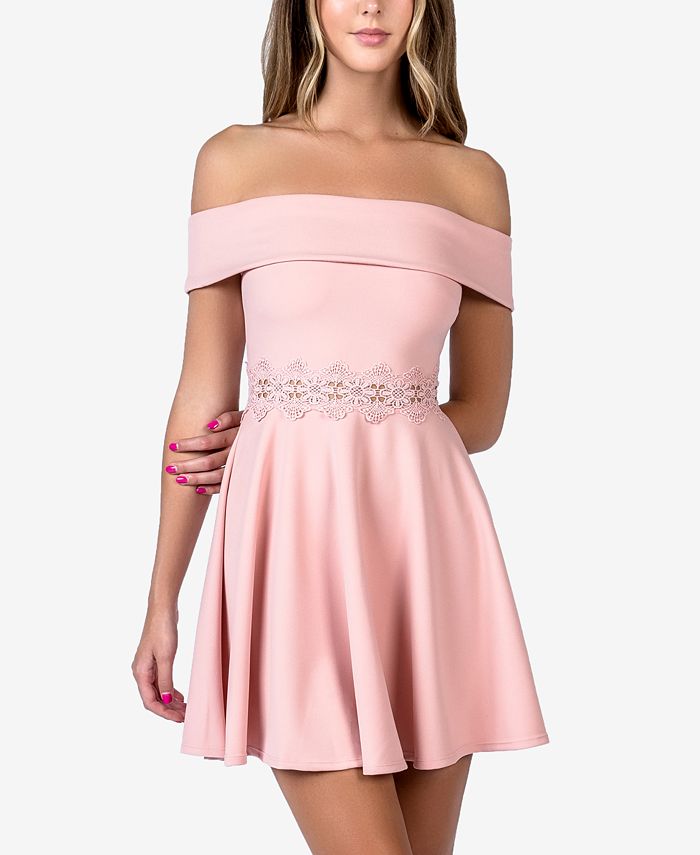 Vestido curto formal feminino B Darlin bordado com ombros de fora, rosa, tamanho 5-6