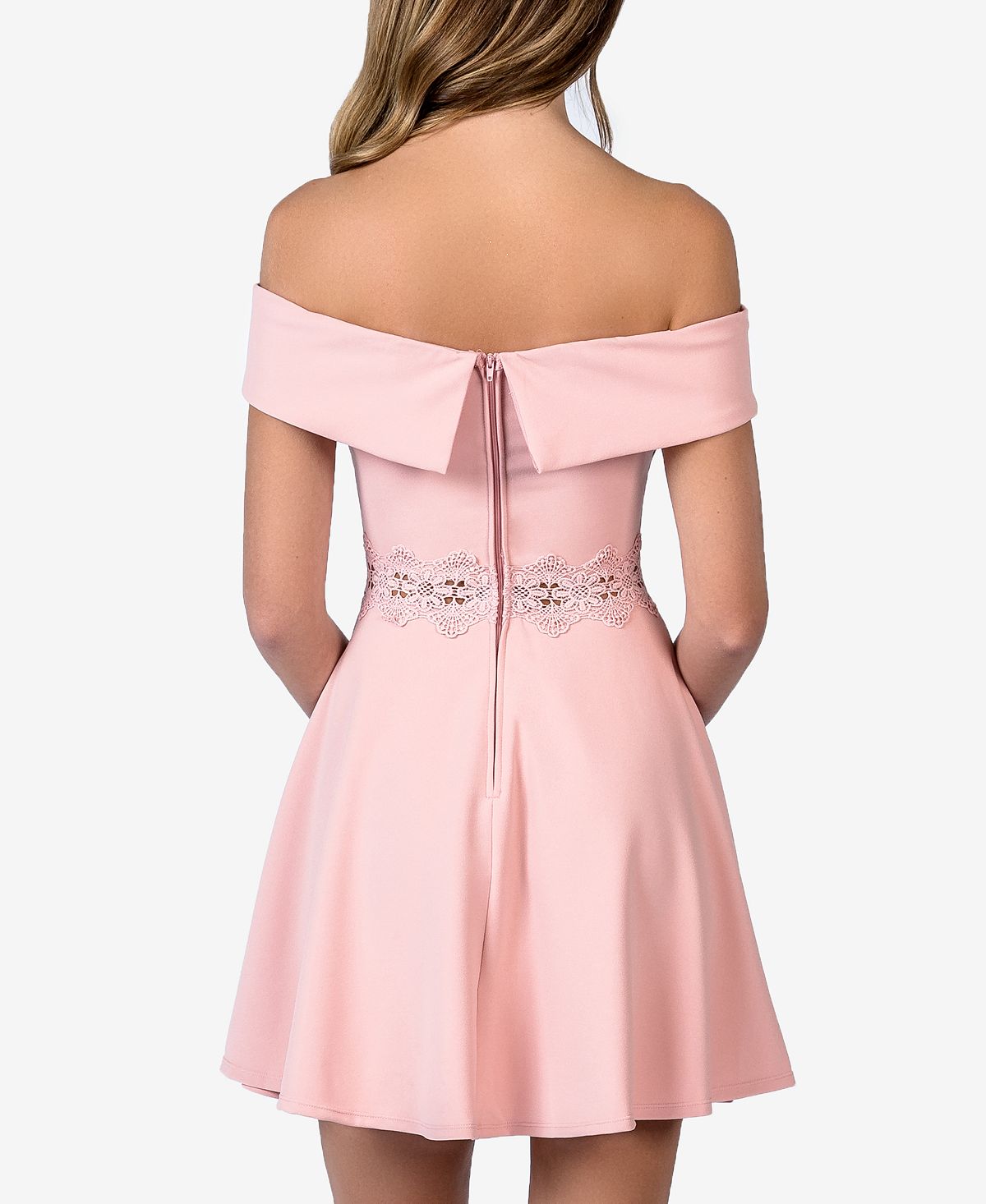 Vestido curto formal feminino B Darlin bordado com ombros de fora, rosa, tamanho 5-6