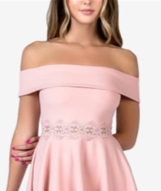 B Darlin Women's Embroidered Off Shoulder Short Formal Fit Flare Dress Pink Size 5-6