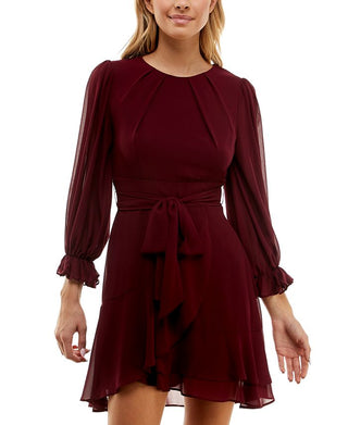 Vestido A-Line com babados assimétricos da B Darlin Junior, vermelho, tamanho 11-12