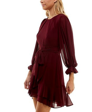 Vestido A-Line com babados assimétricos da B Darlin Junior, vermelho, tamanho 11-12