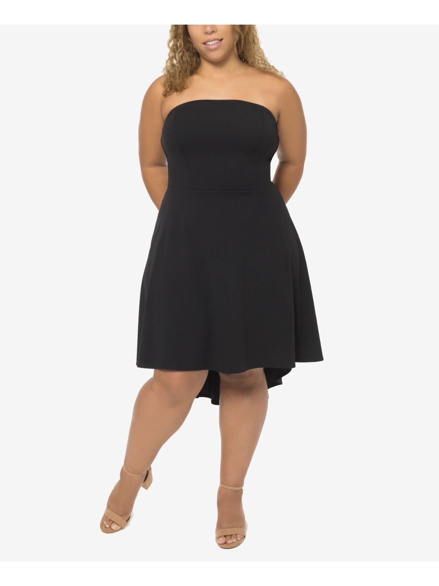 Vestido de festa longo sem alças B Darlin feminino, comprimento até o joelho, preto, tamanho 18W