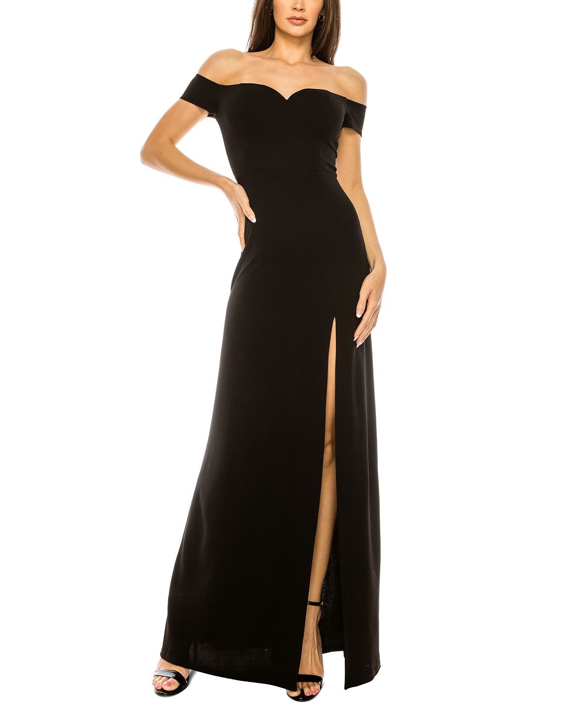 Vestido feminino B Darlin de manga curta e ombro de fora, comprimento total, preto, tamanho 2TB