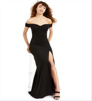 Vestido feminino B Darlin de manga curta e ombro de fora, comprimento total, preto, tamanho 2TB