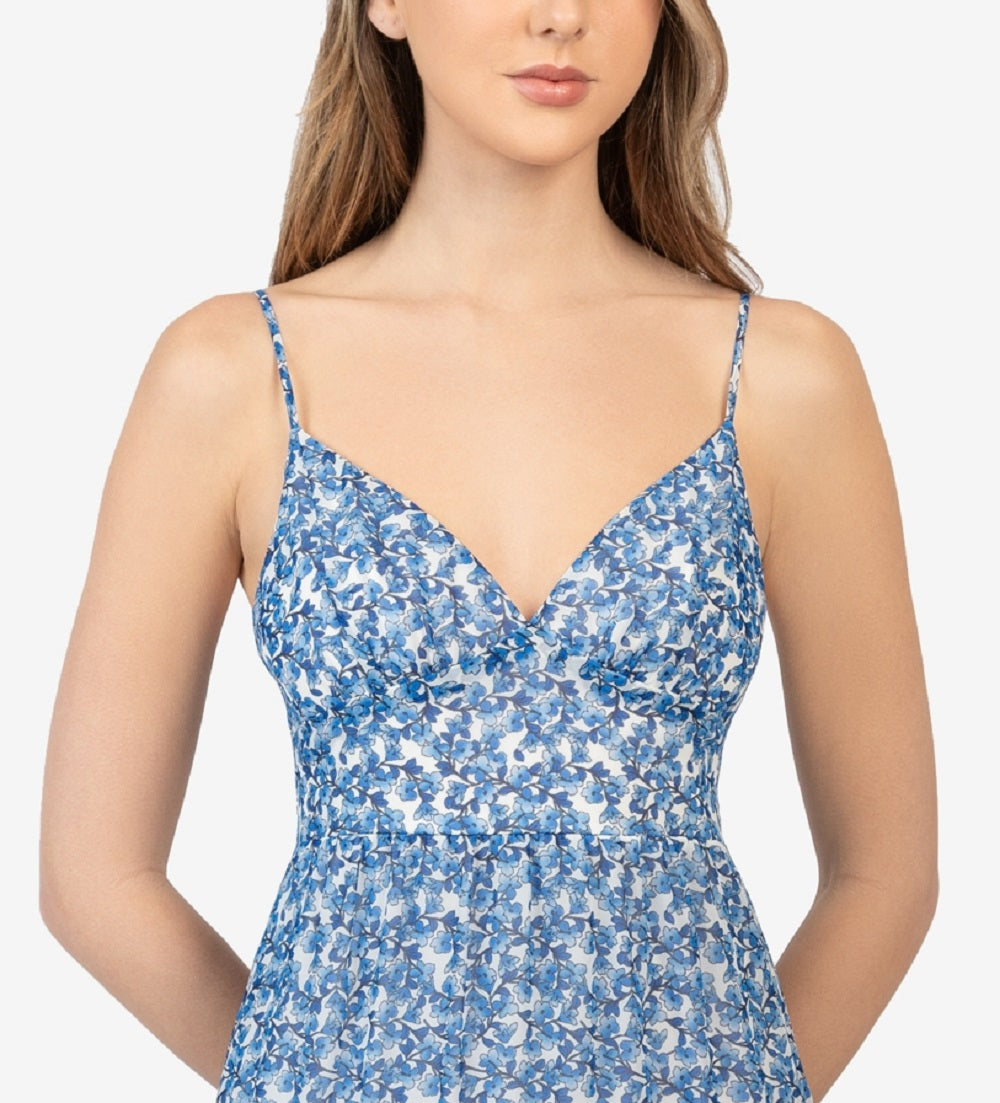 Vestido azul com estampa floral e camadas B.Darlin Junior, tamanho 11-12