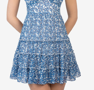 Vestido azul com estampa floral e camadas B.Darlin Junior, tamanho 11-12