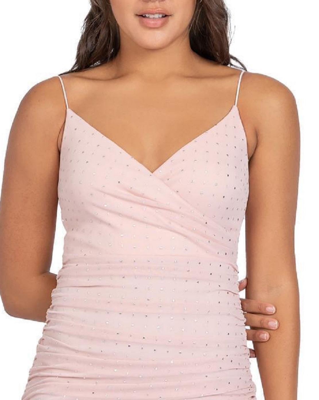 Vestido franzido com bolinhas brilhantes B Darlin Junior, rosa, tamanho 12