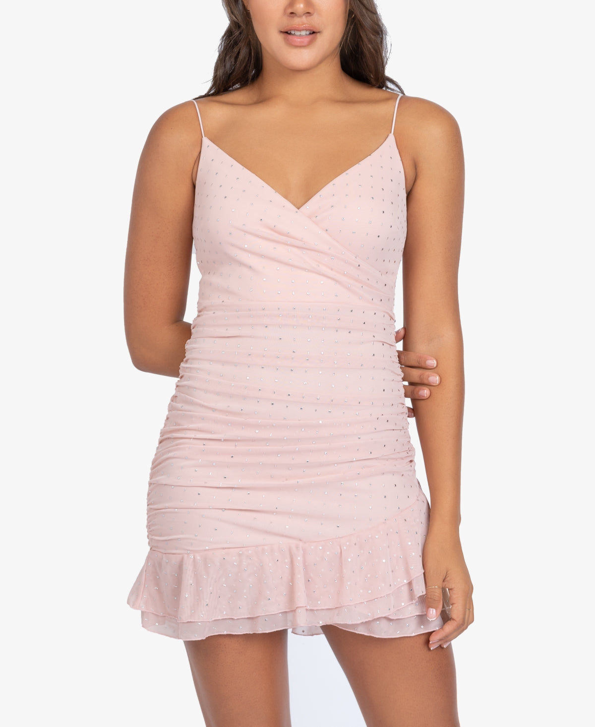 Vestido franzido com bolinhas brilhantes B Darlin Junior's rosa tamanho 5-6