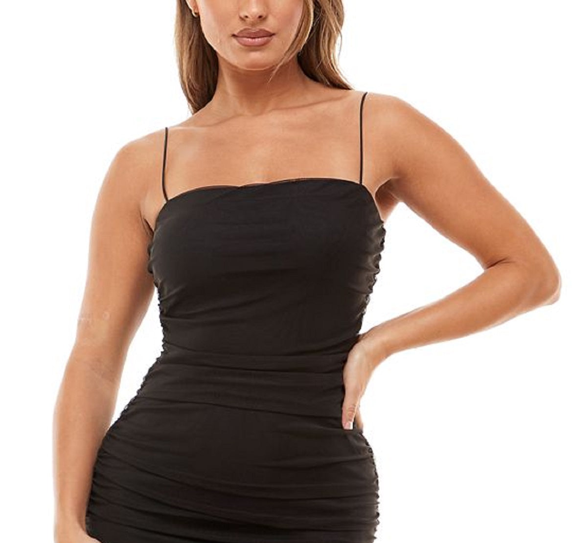 Vestido tubinho franzido de malha feminino B Darlin, preto, tamanho médio