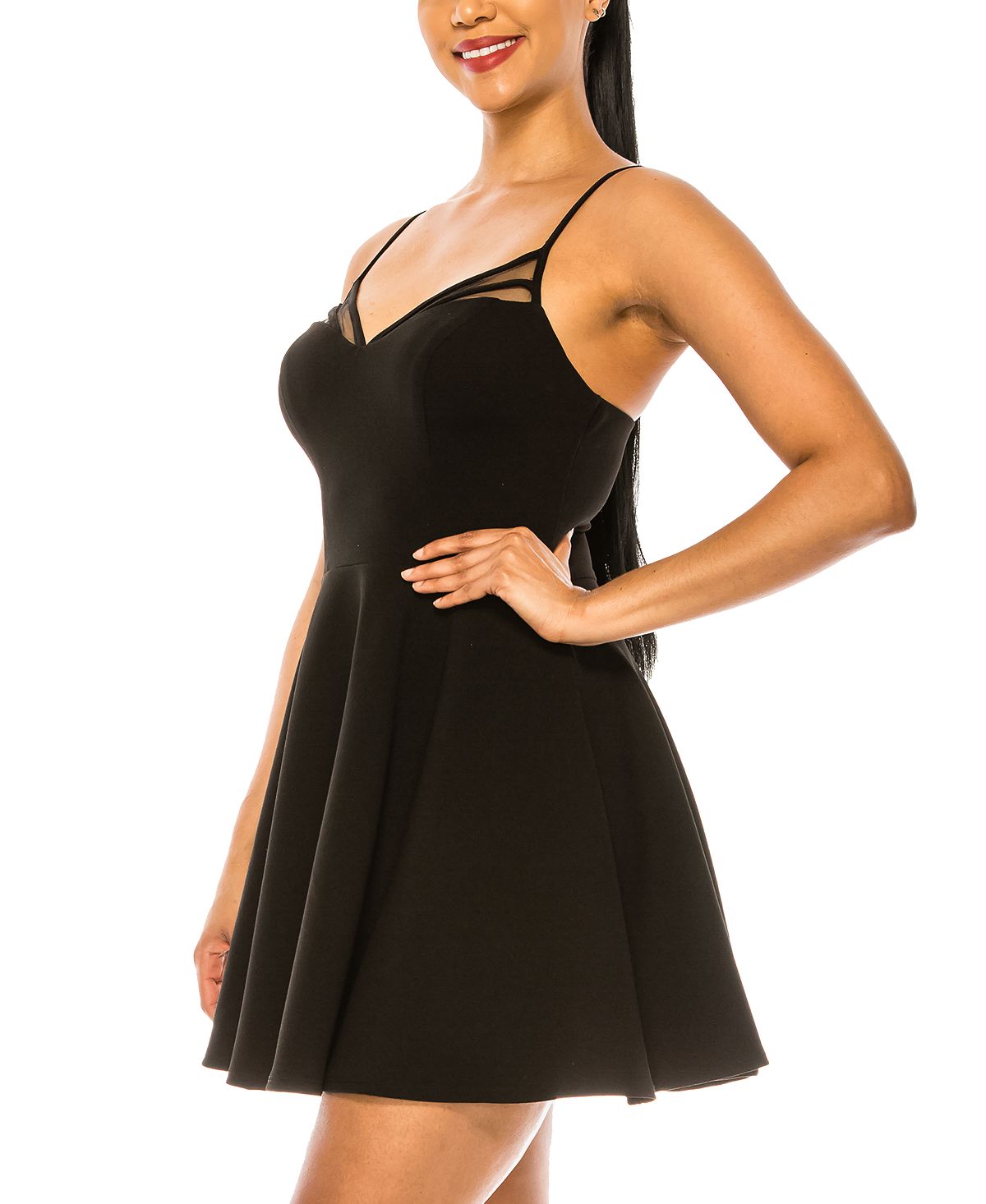 Vestido B Darlin Junior's Mesh Trim Fit &amp; Flare Preto Tamanho 12