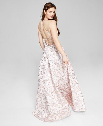 Vestido de baile jacquard com decote redondo B Darlin Junior, branco, tamanho 11-12