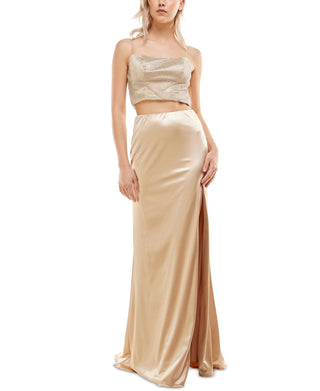 Vestido de cetim com detalhes em malha B Darlin Junior, 2 peças, amarelo, tamanho 7-8
