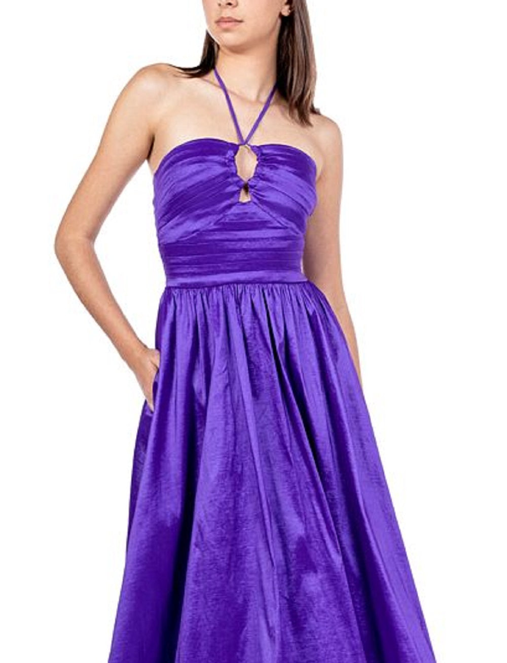 Vestido de tafetá com amarração halter B Darlin Junior, roxo, tamanho 56