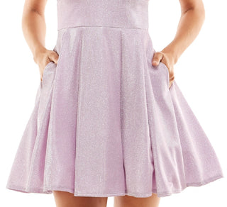 Vestido de festa skater de malha brilhante B Darlin Junior, roxo, tamanho 13-14