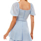 Vestido B Darlin Junior's com manga bufante e amarração na cintura, azul, tamanho 12