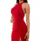 Vestido franzido estilo halter para jovens Emerald Sundae, vermelho, tamanho P