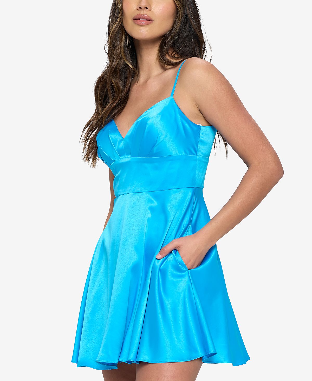 Vestido B Darlin Junior com decote coração e ajuste evasê azul, tamanho 11-12