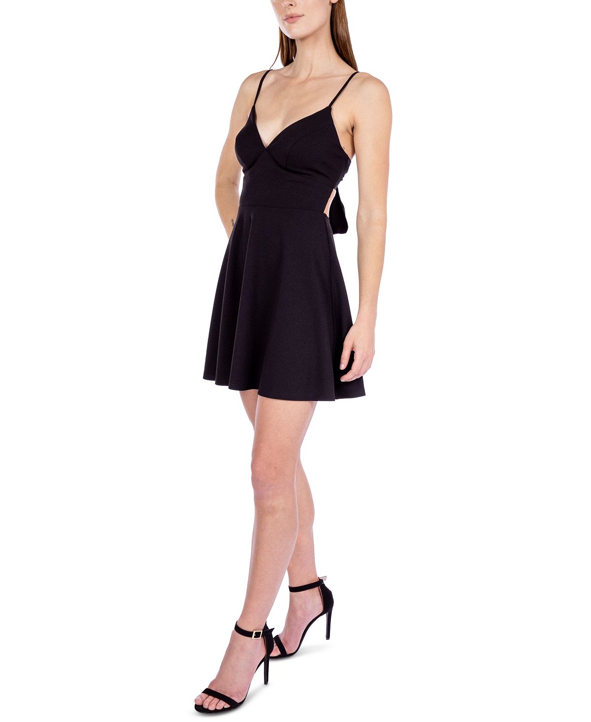 Vestido B Darlin Junior com decote em V e ajuste evasê, preto, tamanho 9-10