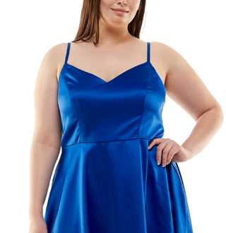 Vestido feminino de cetim B Darlin, azul, tamanho 16W