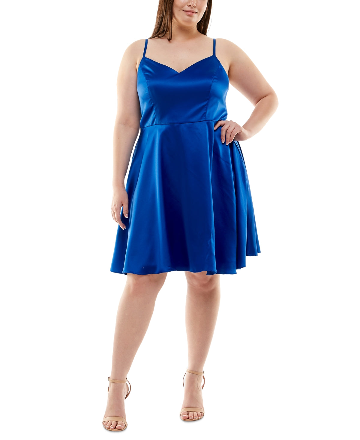 Vestido feminino de cetim B Darlin, azul, tamanho 22W