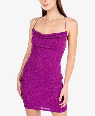Vestido de malha com glitter e gola alta B Darlin Junior's, rosa, tamanho médio