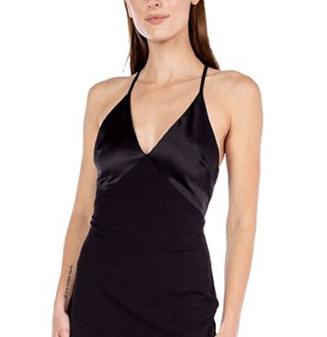 Vestido decote em V com costas nadador e técnica mista B Darlin Junior's, preto, tamanho 7-8