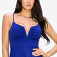Vestido curto feminino B Darlin com decote profundo e camadas, azul, tamanho 34