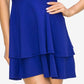 Vestido curto feminino B Darlin com decote profundo e camadas, azul, tamanho 34